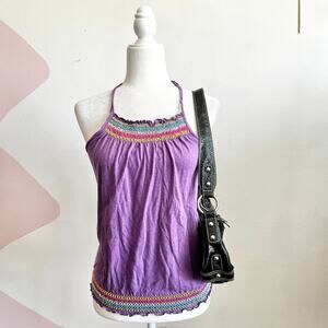 Vintage Y2K Purple Halter Tank Top 2000s Festival Clubwear Small‎